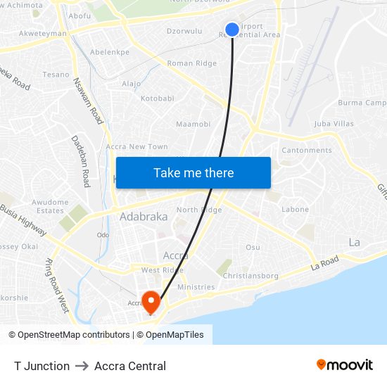 T Junction to Accra Central map