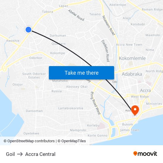 Goil to Accra Central map