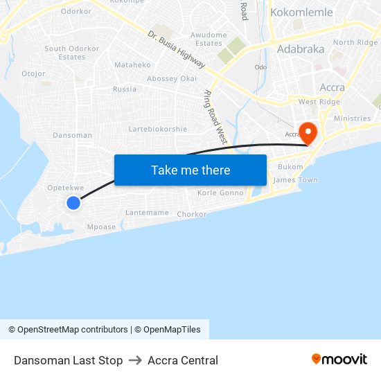 Dansoman Last Stop to Accra Central map
