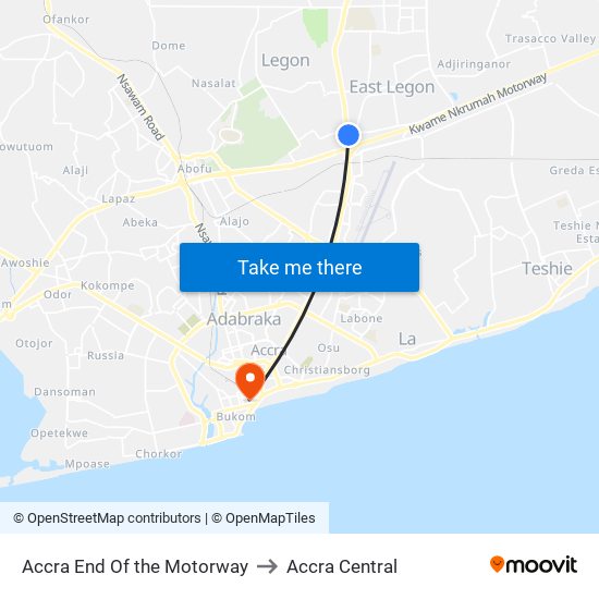 Accra End Of the Motorway to Accra Central map