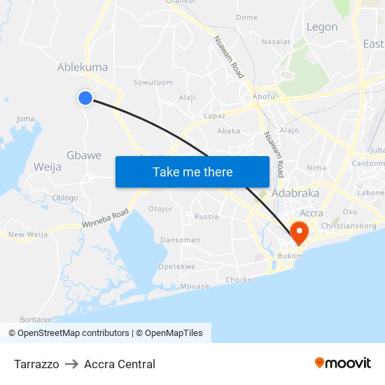 Tarrazzo to Accra Central map
