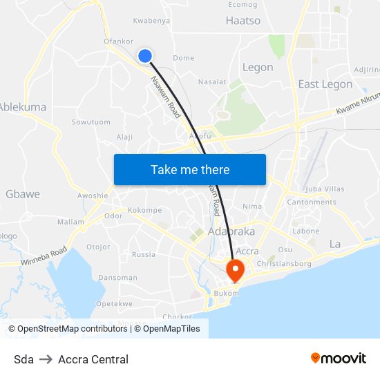 Sda to Accra Central map