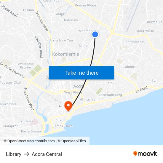 Library to Accra Central map