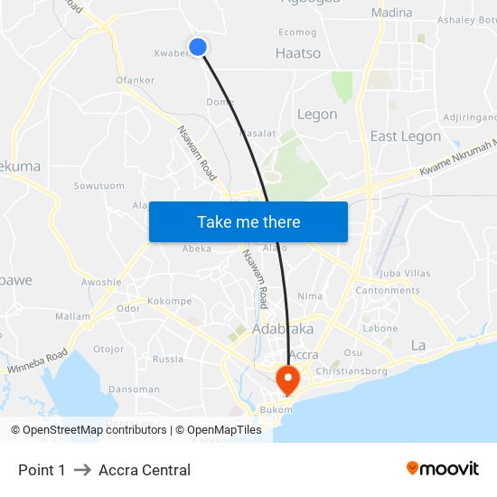 Point 1 to Accra Central map