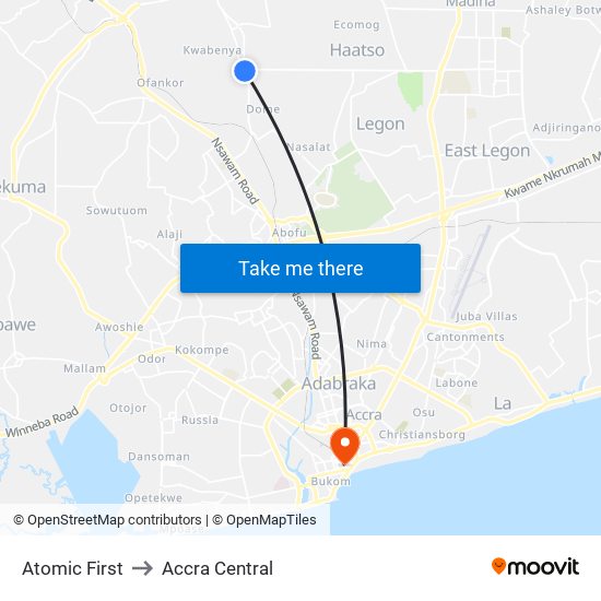 Atomic First to Accra Central map