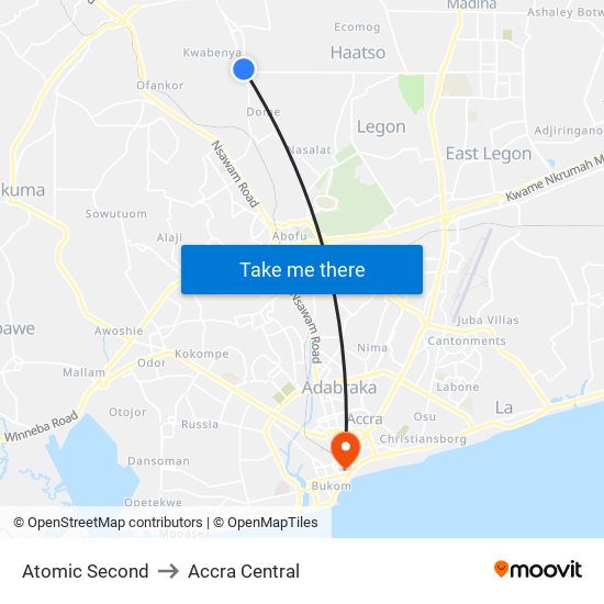 Atomic Second to Accra Central map