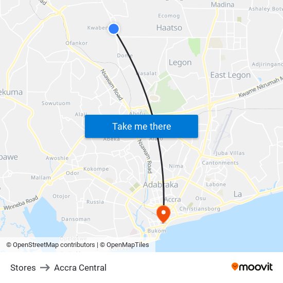 Stores to Accra Central map