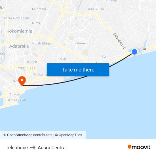 Telephone to Accra Central map