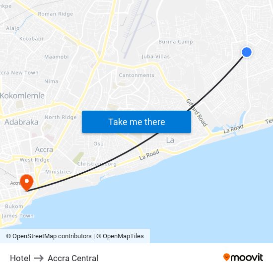 Hotel to Accra Central map