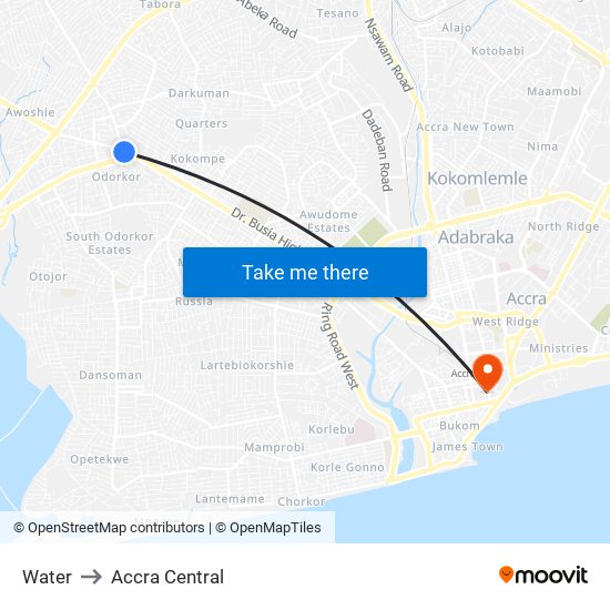Water to Accra Central map
