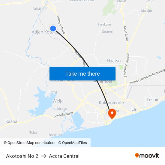 Akotoshi No 2 to Accra Central map