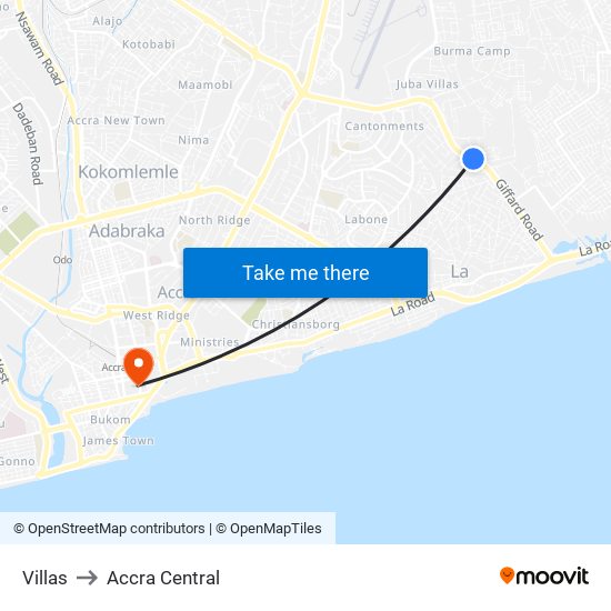 Villas to Accra Central map