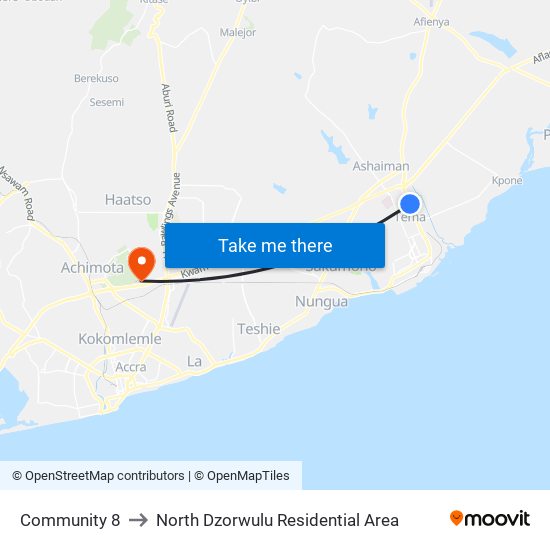 Community 8 to North Dzorwulu Residential Area map