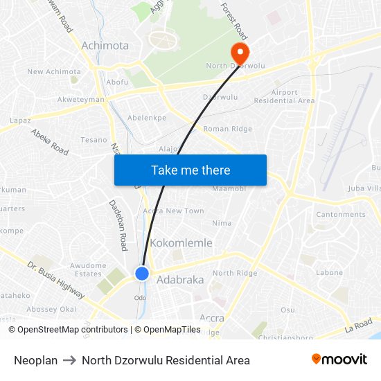Neoplan to North Dzorwulu Residential Area map