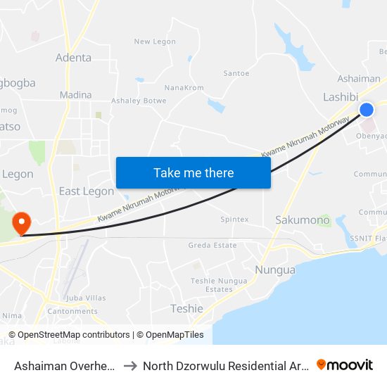 Ashaiman Overhead to North Dzorwulu Residential Area map