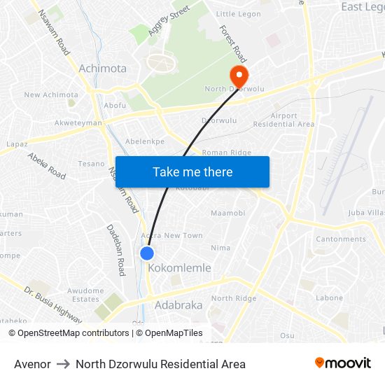 Avenor to North Dzorwulu Residential Area map