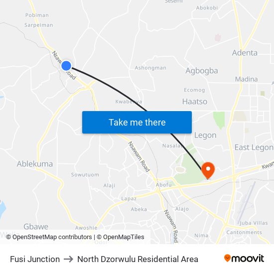 Fusi Junction to North Dzorwulu Residential Area map