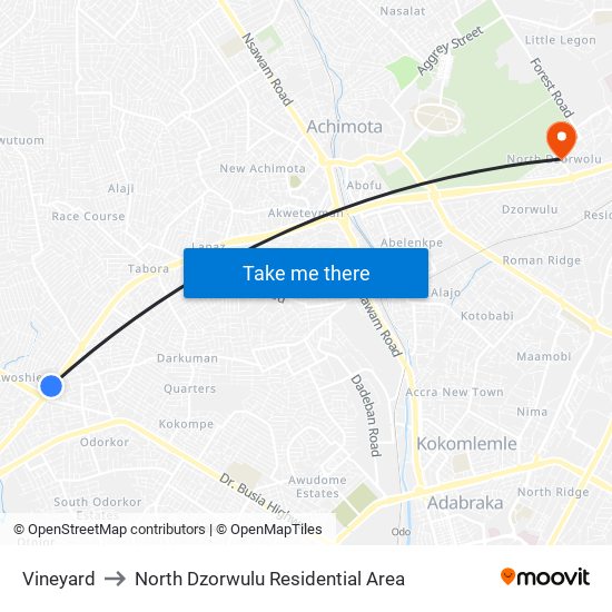 Vineyard to North Dzorwulu Residential Area map