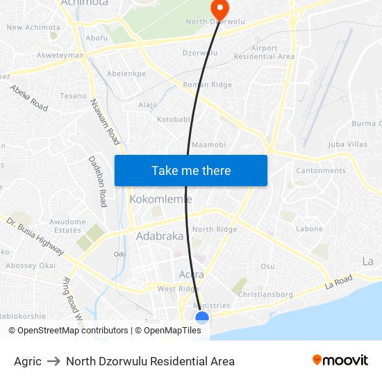 Agric to North Dzorwulu Residential Area map