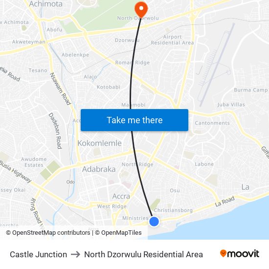 Castle Junction to North Dzorwulu Residential Area map