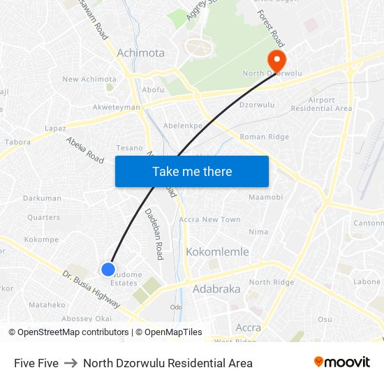 Five Five to North Dzorwulu Residential Area map