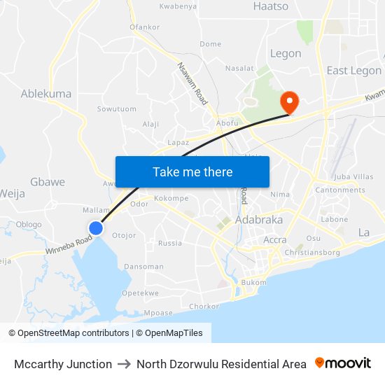 Mccarthy Junction to North Dzorwulu Residential Area map
