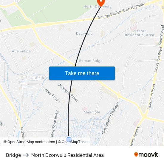 Bridge to North Dzorwulu Residential Area map