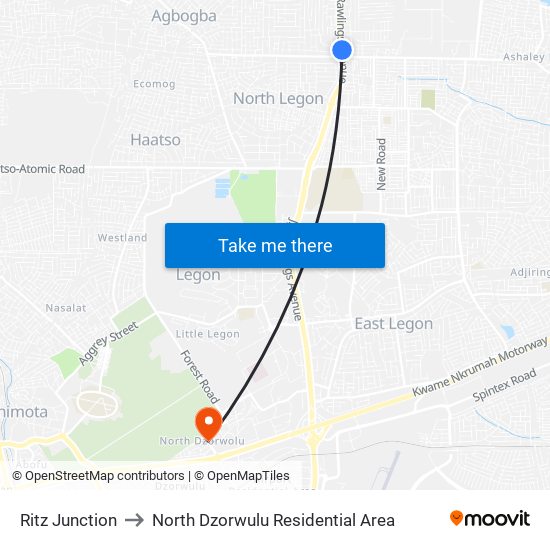 Ritz Junction to North Dzorwulu Residential Area map