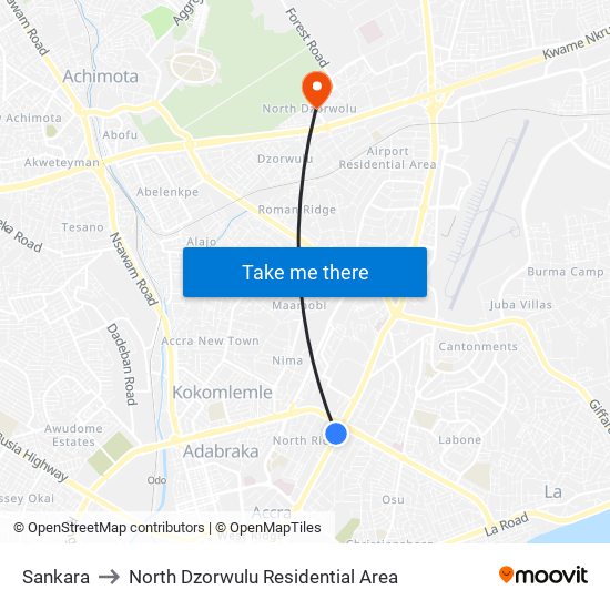 Sankara to North Dzorwulu Residential Area map