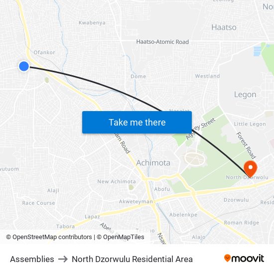 Assemblies to North Dzorwulu Residential Area map