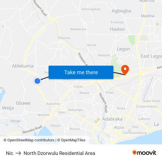 Nic to North Dzorwulu Residential Area map
