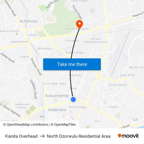 Kanda Overhead to North Dzorwulu Residential Area map