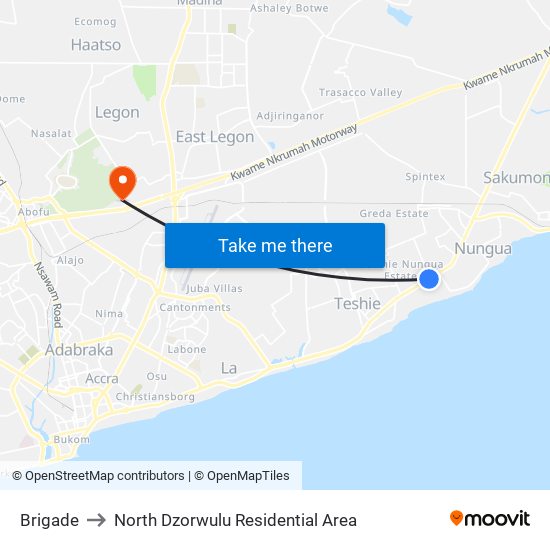 Brigade to North Dzorwulu Residential Area map