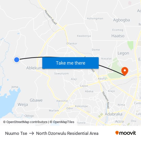 Nuumo Tse to North Dzorwulu Residential Area map