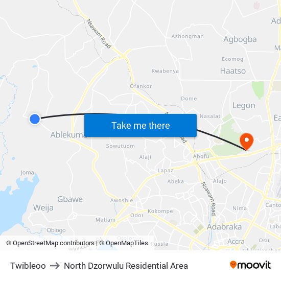 Twibleoo to North Dzorwulu Residential Area map