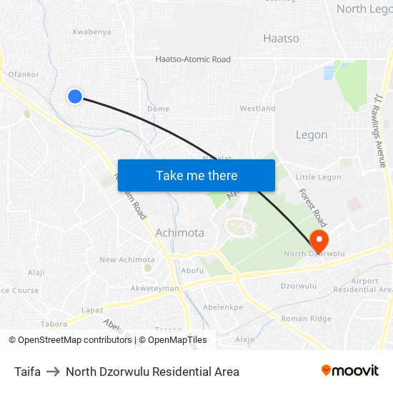 Taifa to North Dzorwulu Residential Area map