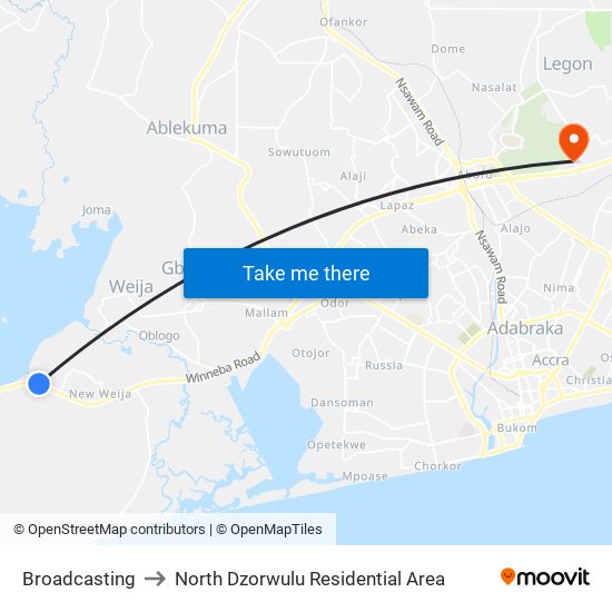 Broadcasting to North Dzorwulu Residential Area map