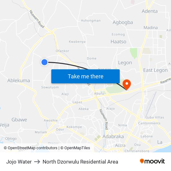 Jojo Water to North Dzorwulu Residential Area map