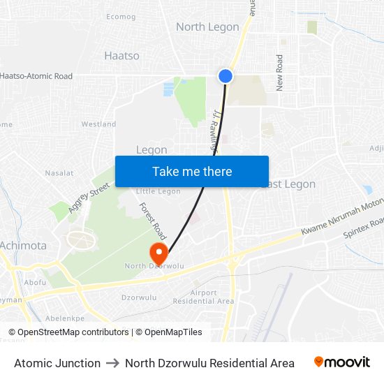 Atomic Junction to North Dzorwulu Residential Area map