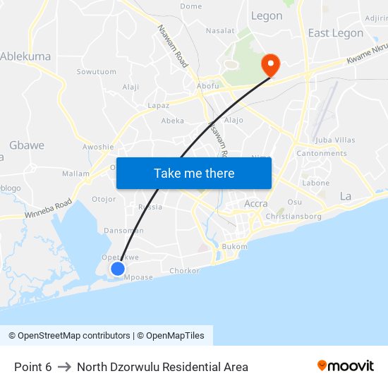 Point 6 to North Dzorwulu Residential Area map