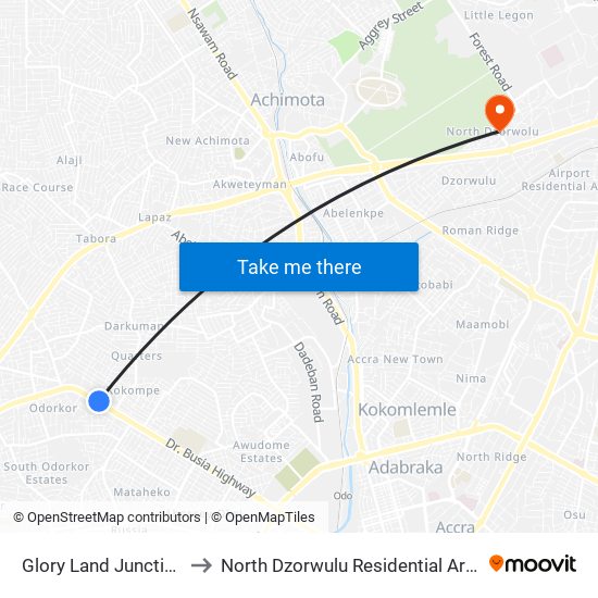 Glory Land Junction to North Dzorwulu Residential Area map