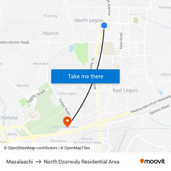 Masalaachi to North Dzorwulu Residential Area map