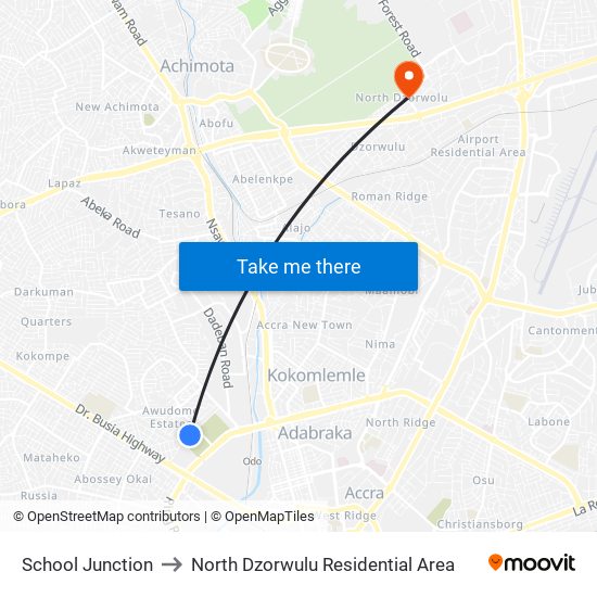 School Junction to North Dzorwulu Residential Area map