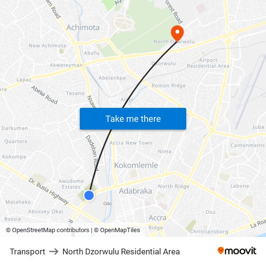 Transport to North Dzorwulu Residential Area map