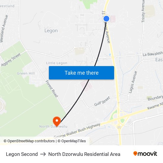 Legon Second to North Dzorwulu Residential Area map