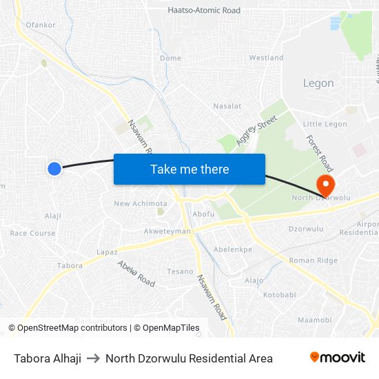 Tabora Alhaji to North Dzorwulu Residential Area map