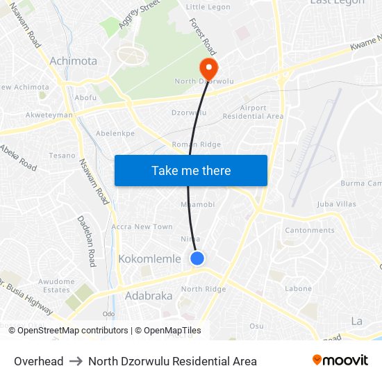 Overhead to North Dzorwulu Residential Area map