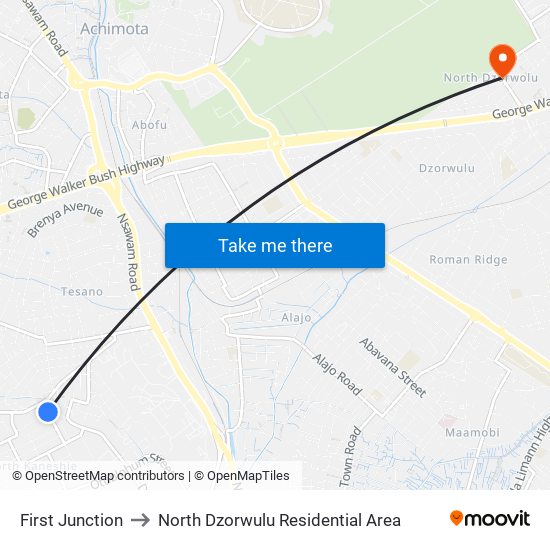 First Junction to North Dzorwulu Residential Area map