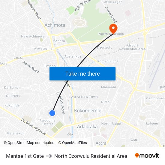 Mantse 1st Gate to North Dzorwulu Residential Area map