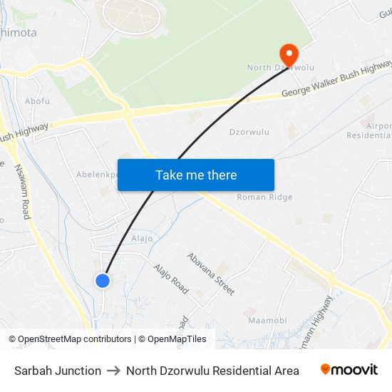 Sarbah Junction to North Dzorwulu Residential Area map